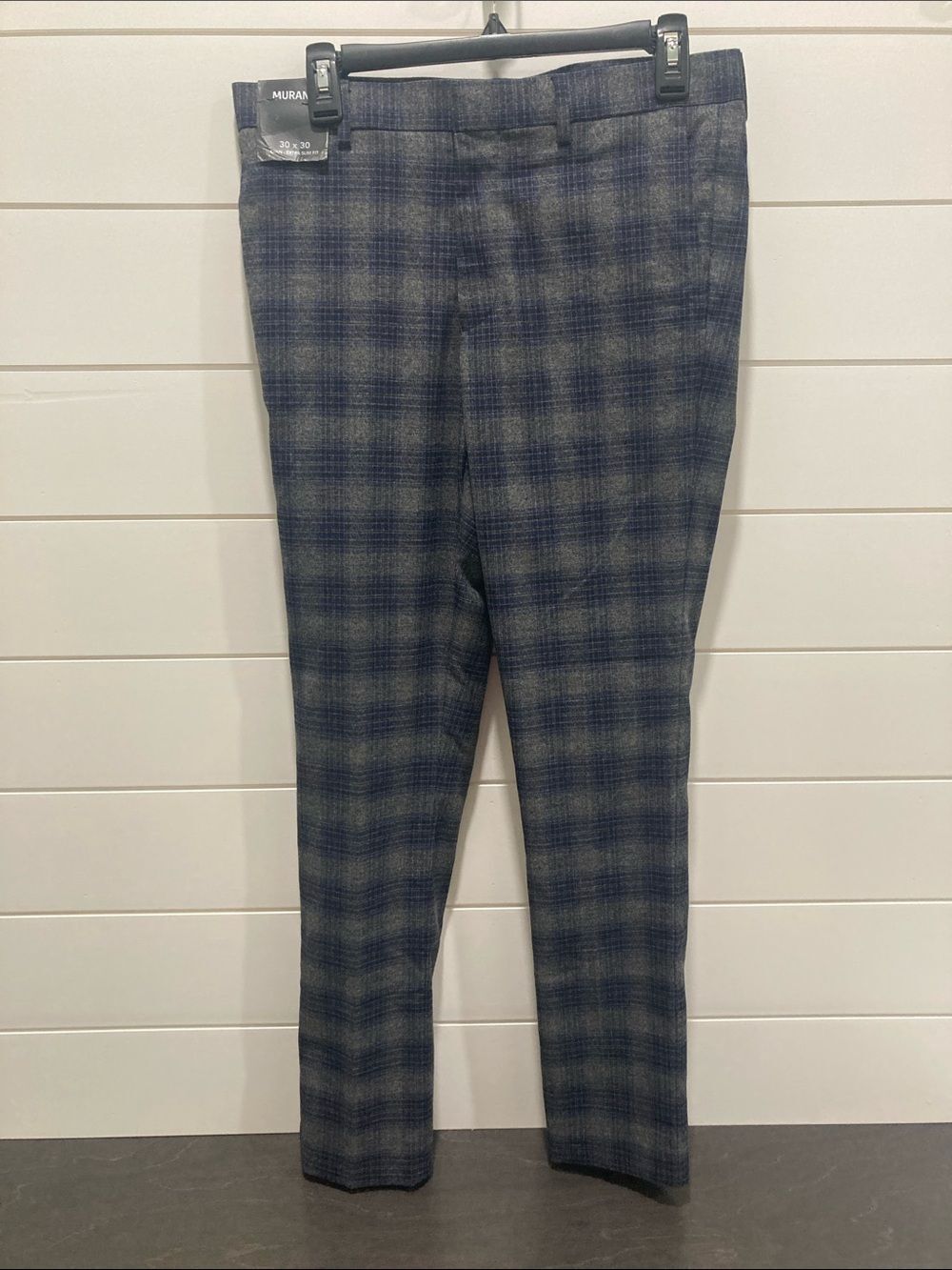 NEW Evan Fit Murano Navy & Gray Plaid Dress Pants Extra Slim Fit 30x30